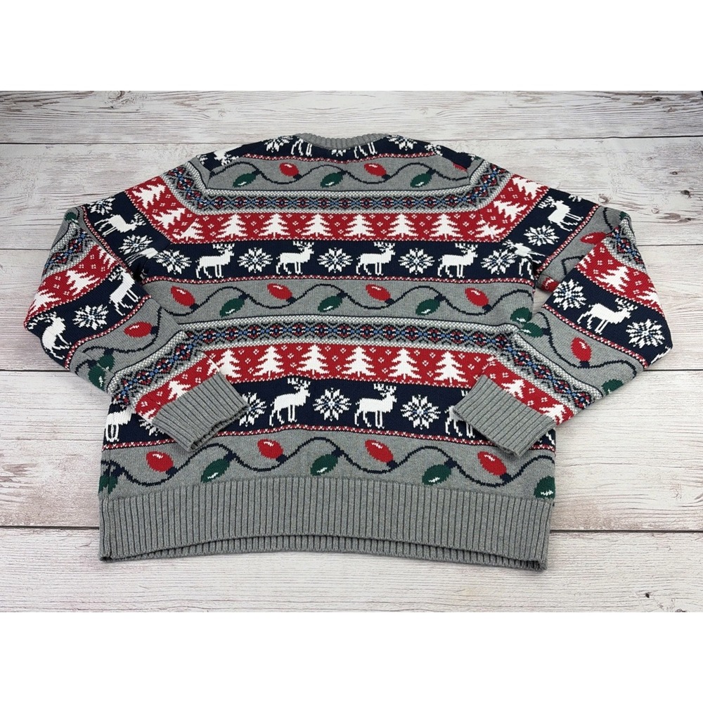 St Johns Bay Men's Medium Christmas Sweater Fair Isle Tree Lights Reindeer EXC - Picture 15 of 16